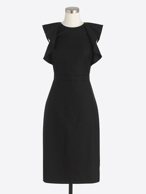 J. Crew Black Midi Sheath Dress with Ruffled Sleeves